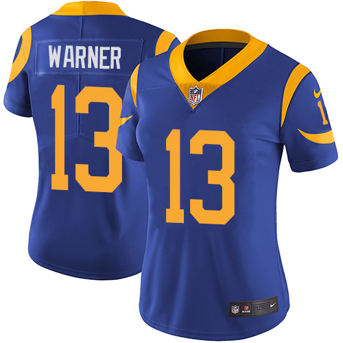 Nike Rams #13 Kurt Warner Royal Blue Alternate Women's Stitched NFL Vapor Untouchable Limited Jersey